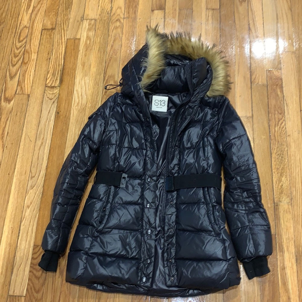 S13 Black Winter Coat with Fur Down